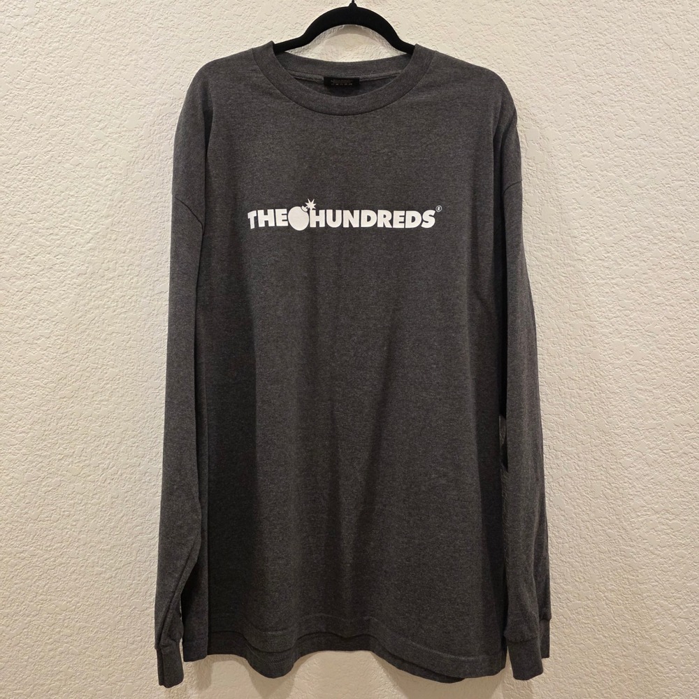 The Hundreds Mens Long Sleeve Graphic T-Shirt Charcoal Gray Logo Size 2XL